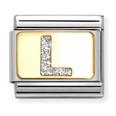 Nomination Composable Classic Link 030291/12 Silver Letter L in 18K Gold & Glitter Enamel